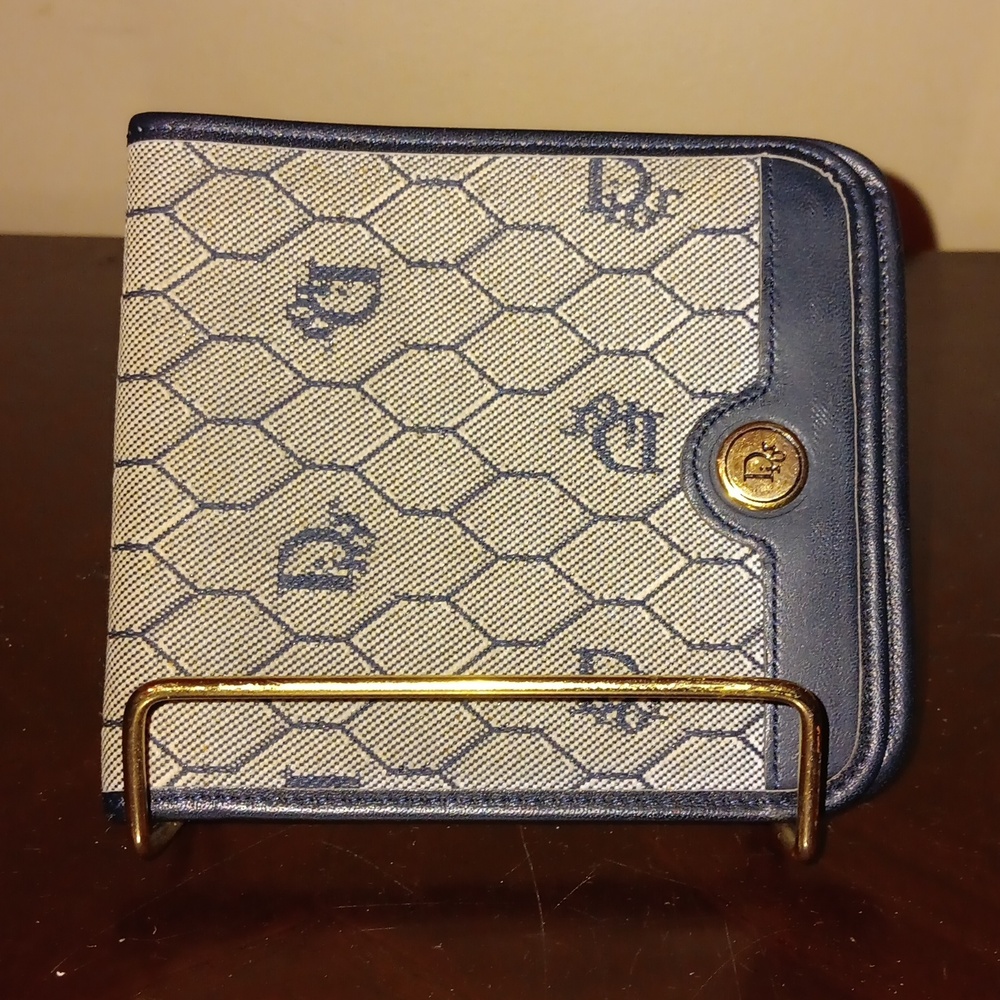 DIOR NAVY MONOGRAMMED TROTTER BIFOLD ID WALLET - Picture 1 of 8